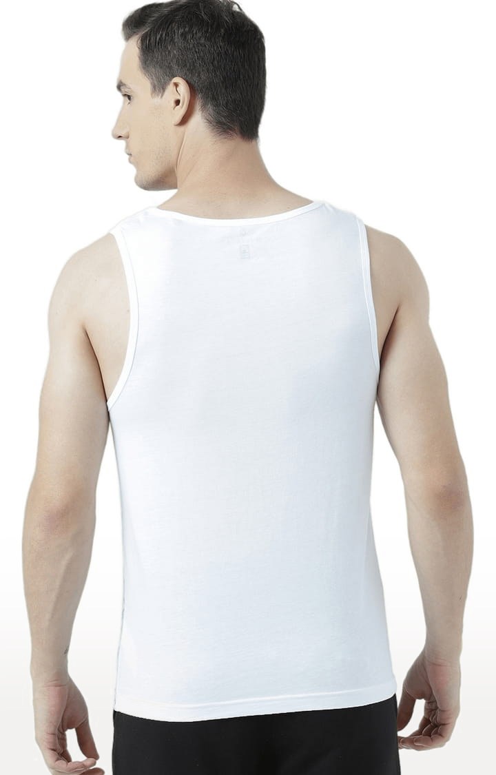 Men's White & Blue Cotton Printed Vest