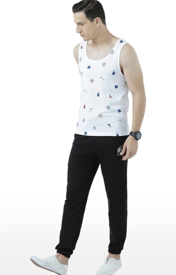 Men's White Cotton Printed Vest