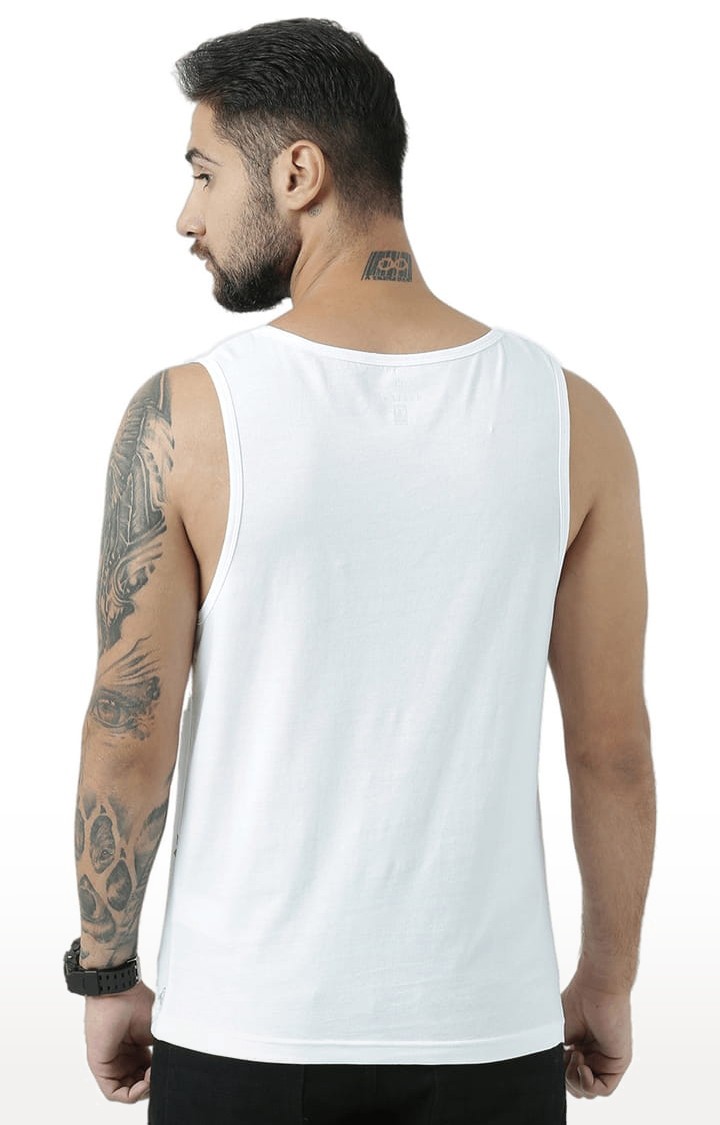 Men's White Cotton Printed Vest