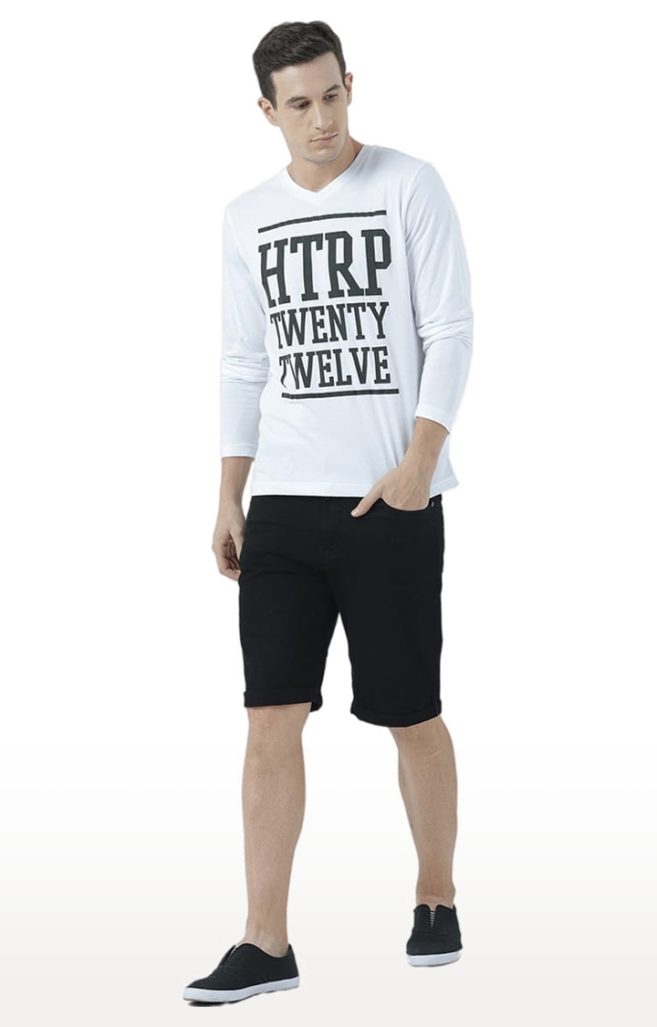 HUETRAP | Men's White Cotton Typographic Printed Regular T-Shirt 1