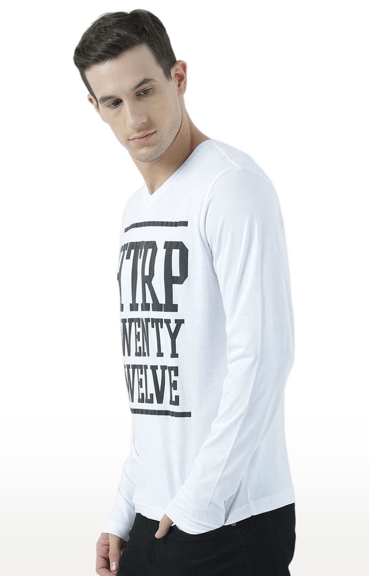 HUETRAP | Men's White Cotton Typographic Printed Regular T-Shirt 2