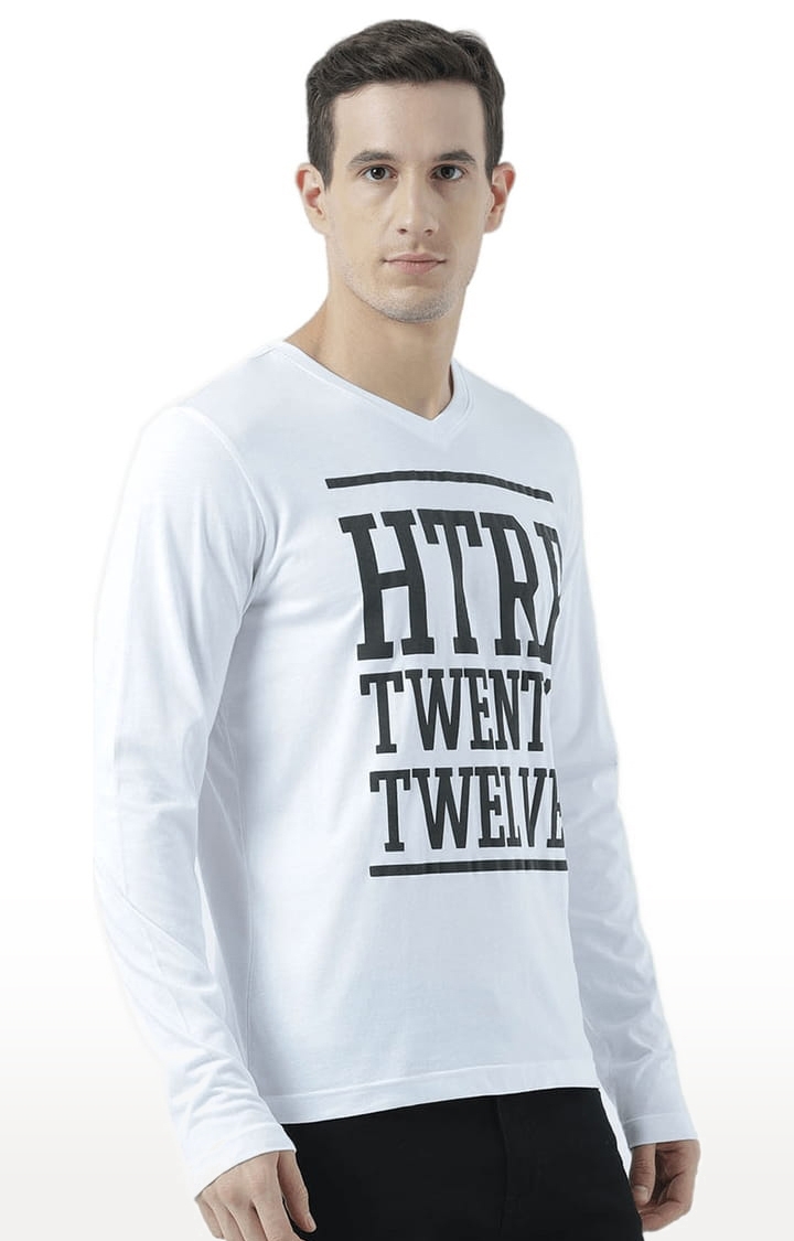 HUETRAP | Men's White Cotton Typographic Printed Regular T-Shirt 3