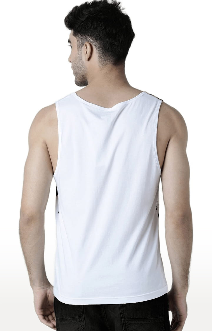 Men's White & Black Cotton Printed Vest
