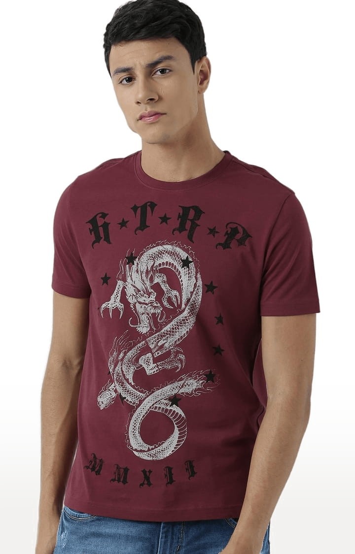 Men's Pink Printed Regular T-Shirt