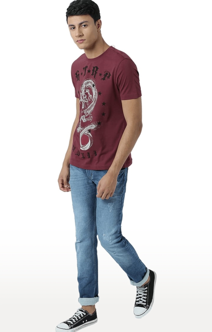 HUETRAP | Men's Pink Cotton Printed Regular T-Shirt 1