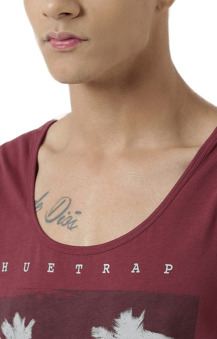 Men's Maroon Cotton Printed Vest