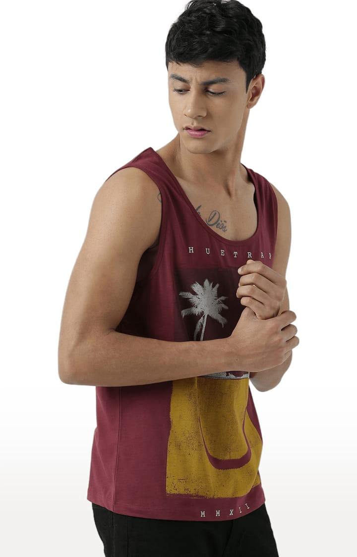 Men's Maroon Cotton Printed Vest