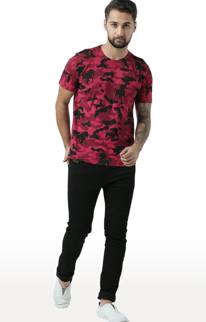 HUETRAP | Men's Red Cotton Camouflage Regular T-Shirt 1
