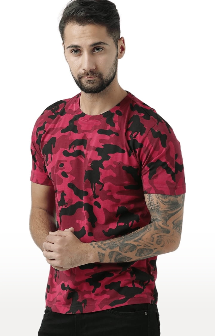 HUETRAP | Men's Red Cotton Camouflage Regular T-Shirt 3