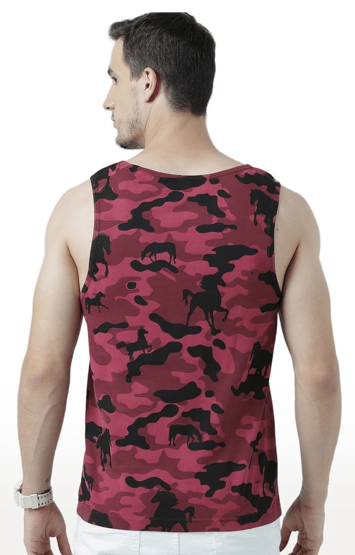 HUETRAP | Men's Red Cotton Camouflage Printed Vest 4