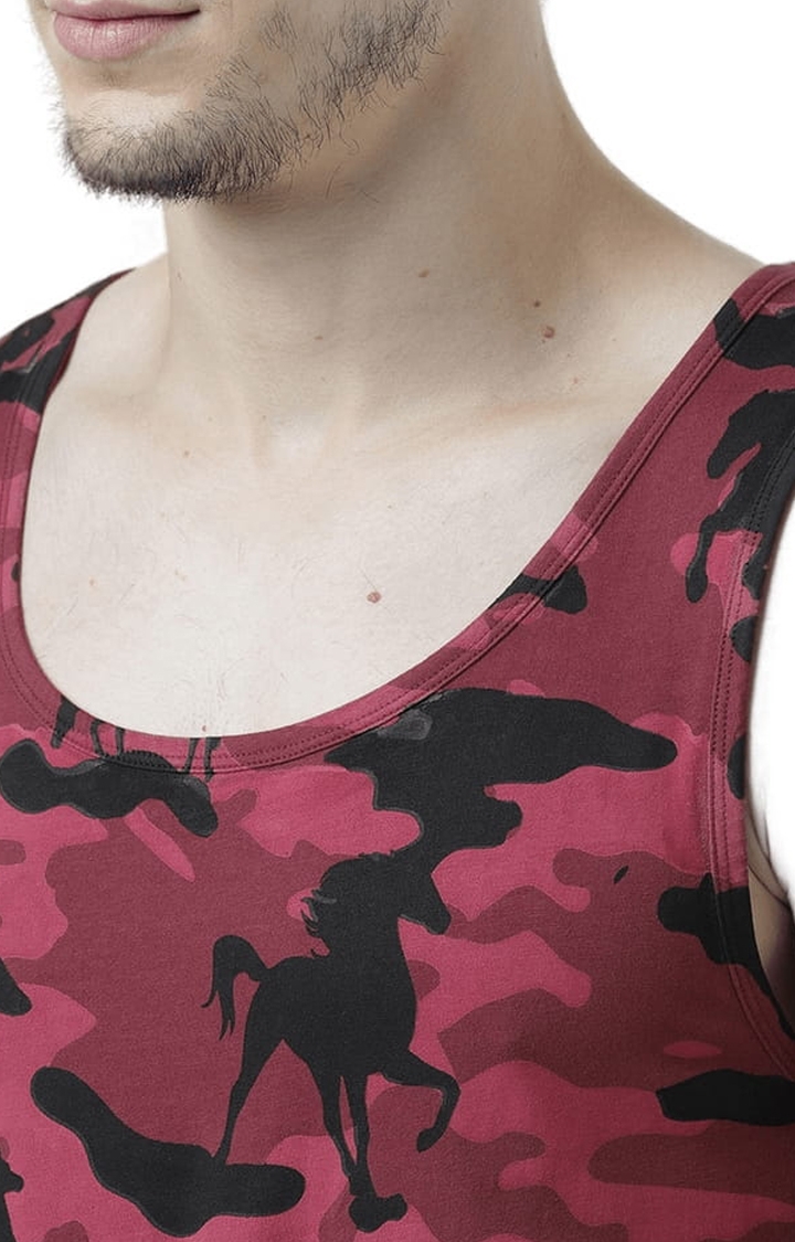 HUETRAP | Men's Red Cotton Camouflage Printed Vest 5