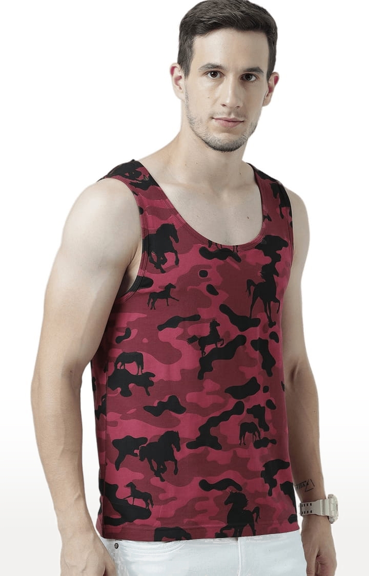HUETRAP | Men's Red Cotton Camouflage Printed Vest 2