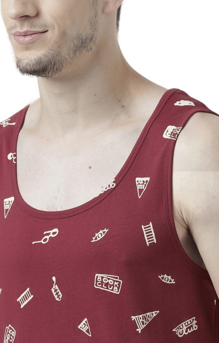 HUETRAP | Men's Red Cotton Printed Vest 5