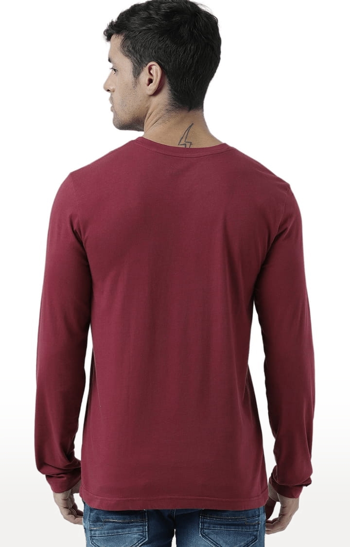 HUETRAP | Men's Wine Cotton Printed Regular T-Shirt 4