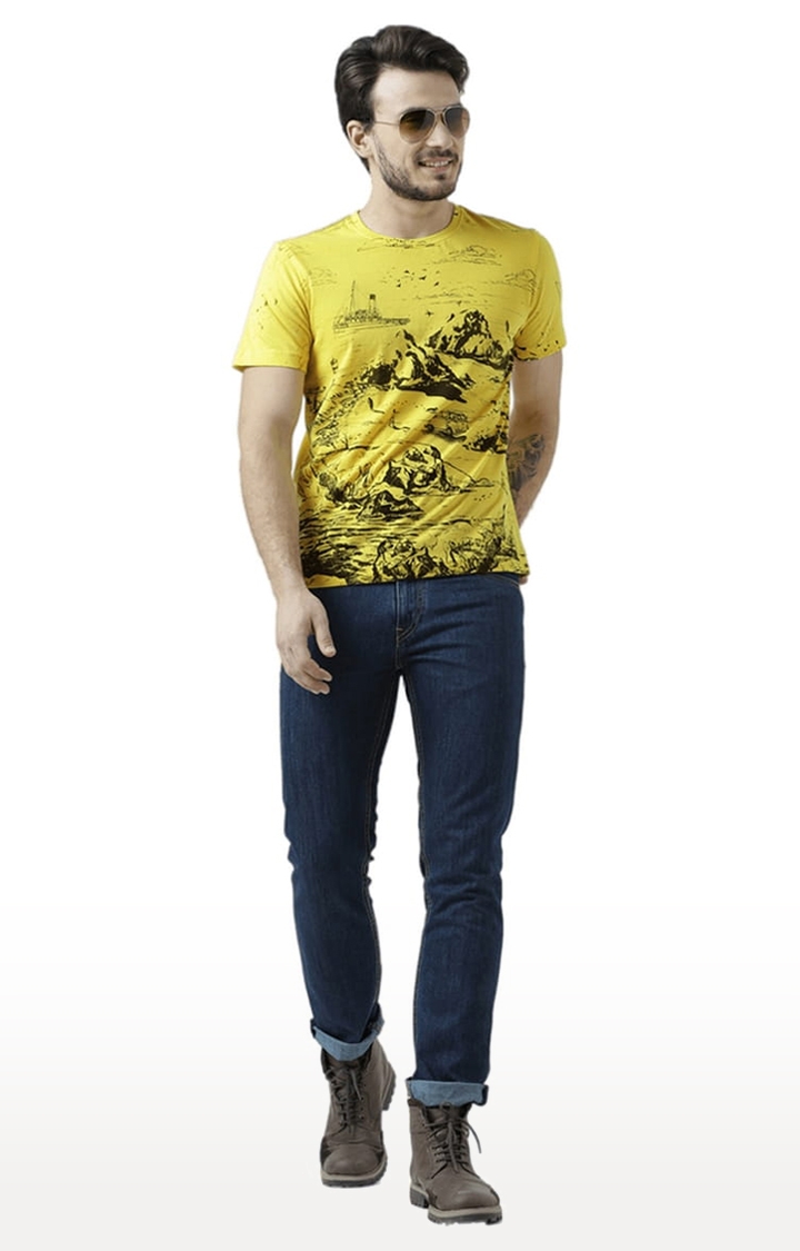 HUETRAP | Men's Yellow Cotton Printed Regular T-Shirt 1