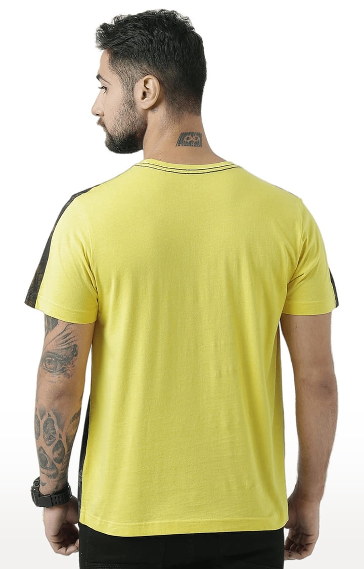 HUETRAP | Men's Yellow Cotton Printed Regular T-Shirt 4