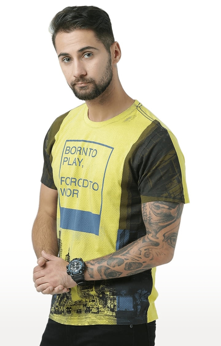 Men's Yellow Printed Regular T-Shirt