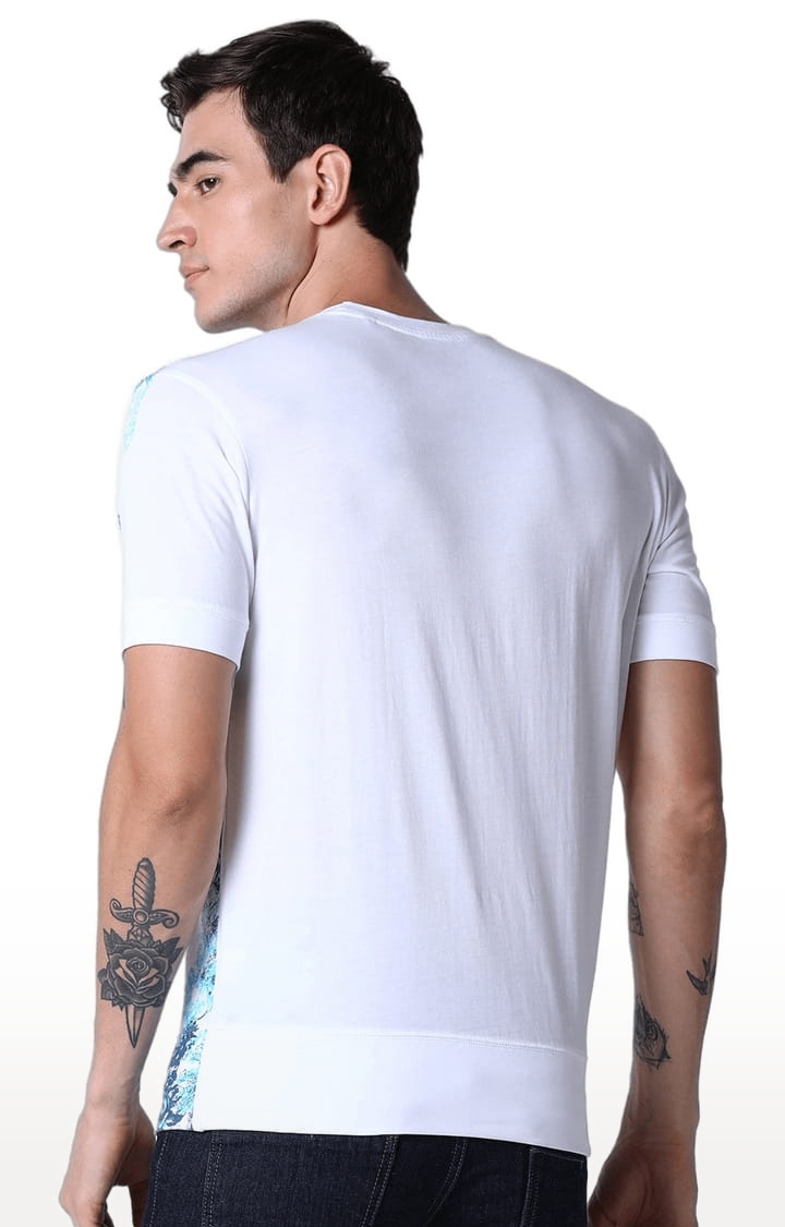 HUETRAP | Men's White and Blue Cotton Printed Regular T-Shirt 2