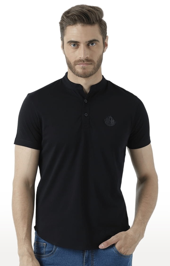 HUETRAP | Men's Black Solid Regular T-Shirt