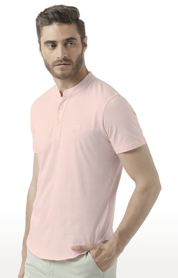 HUETRAP | Men's Pink Cotton Solid Regular T-Shirt 1