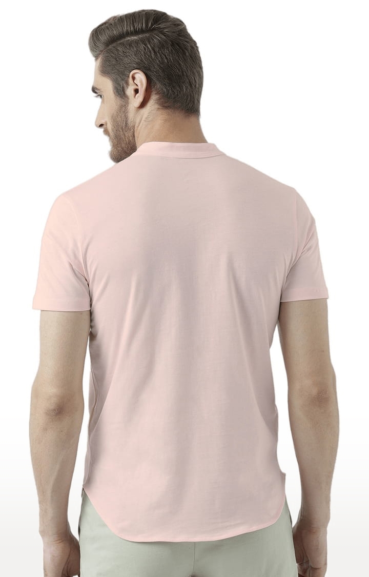 HUETRAP | Men's Pink Cotton Solid Regular T-Shirt 2