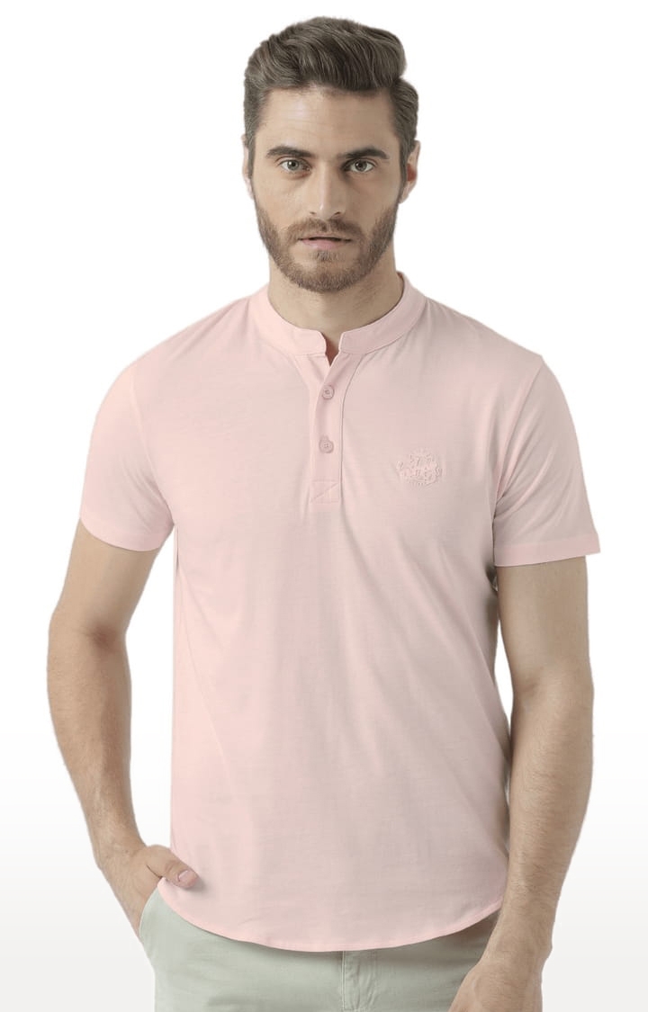 HUETRAP | Men's Pink Cotton Solid Regular T-Shirt 0