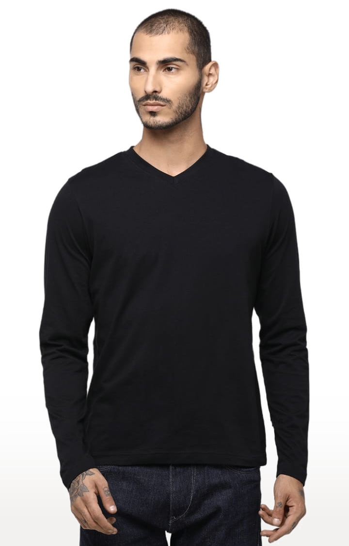 HUETRAP | Men's Black Cotton Solid Regular T-Shirt 0