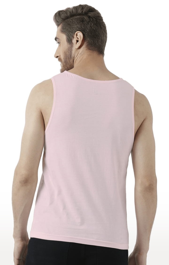 Men's Light Pink Cotton Solid Vest