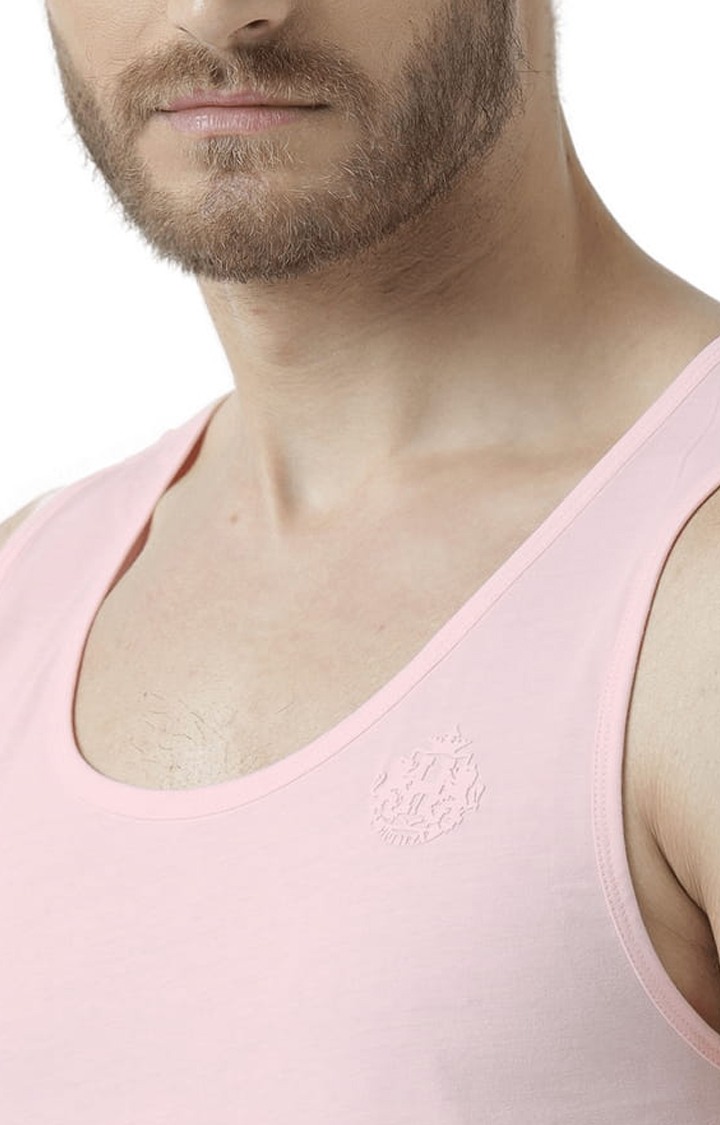 Men's Light Pink Cotton Solid Vest