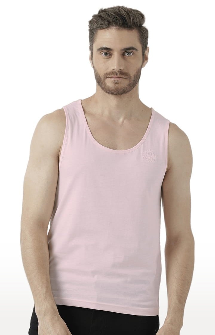 Men's Light Pink Cotton Solid Vest