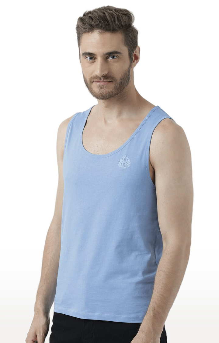 Men's Light Blue Cotton Solid Vest