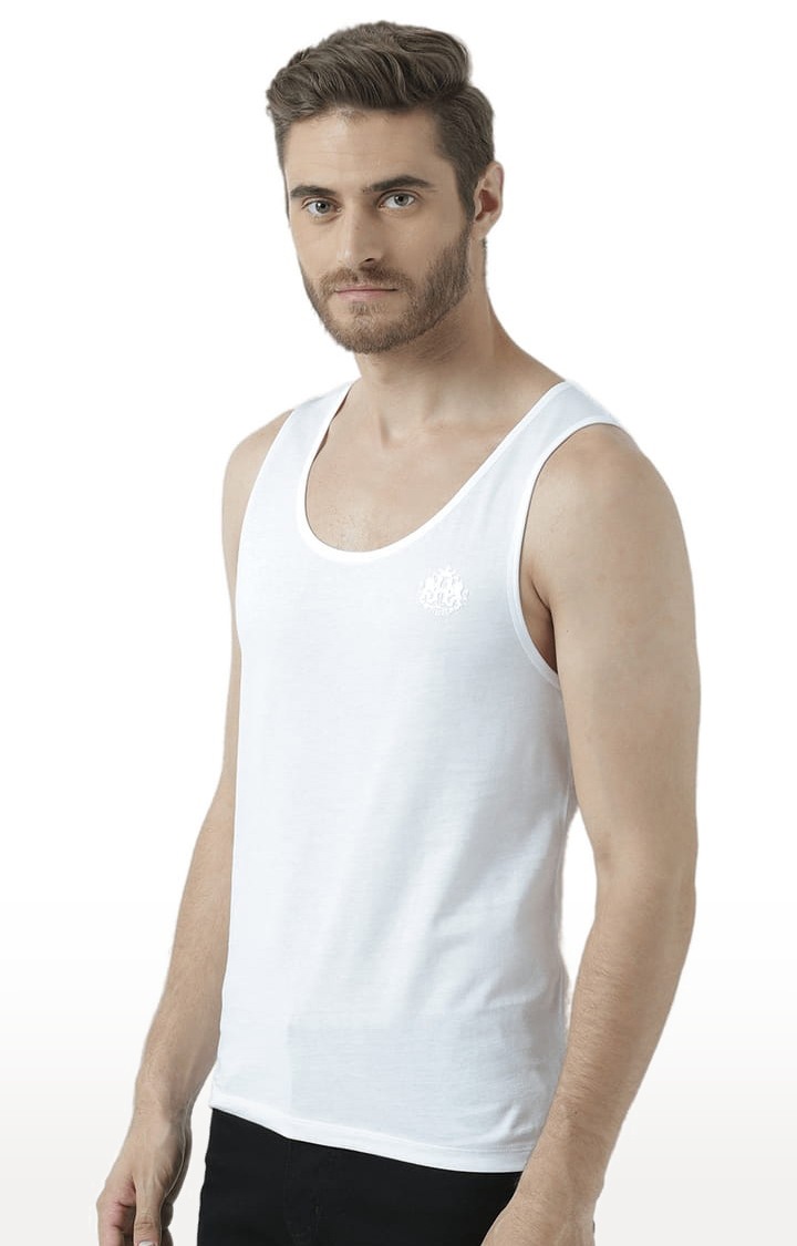 Men's White Cotton Solid Vest