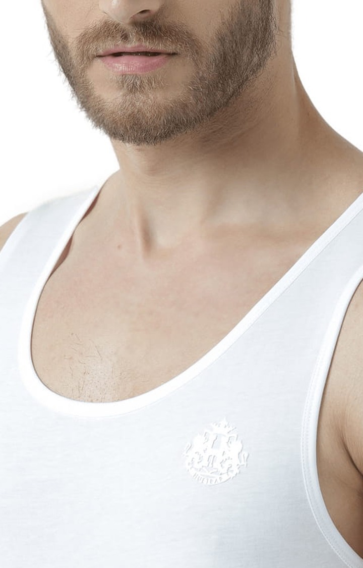 Men's White Cotton Solid Vest