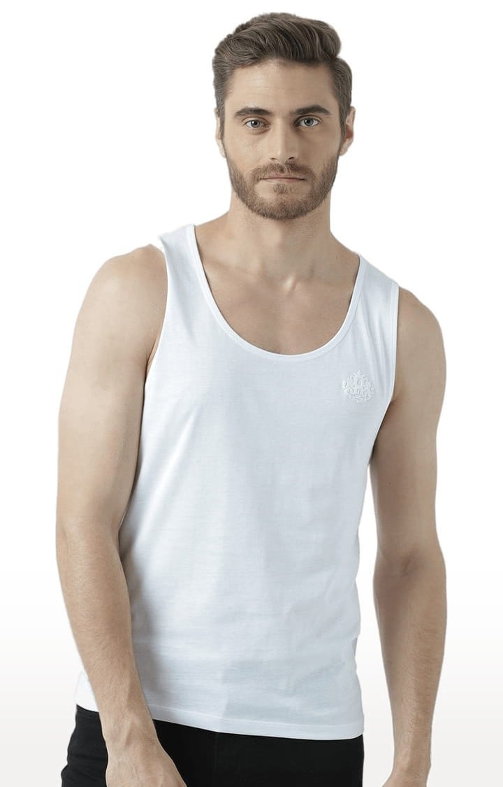 Men's White Cotton Solid Vest