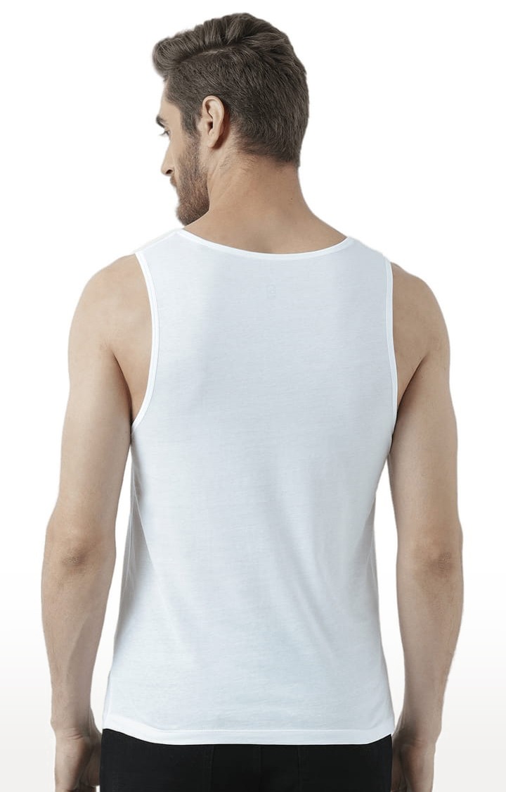 Men's White Cotton Solid Vest