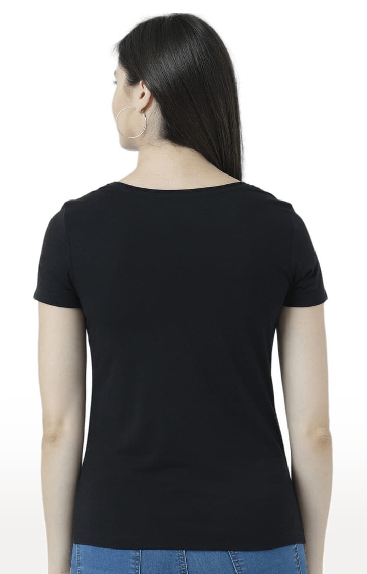 HUETRAP | Women's Black Cotton Printed Regular T-Shirt 4