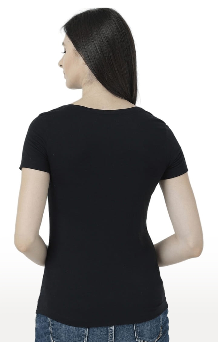 HUETRAP | Women's Black Cotton Printed Regular T-Shirt 4
