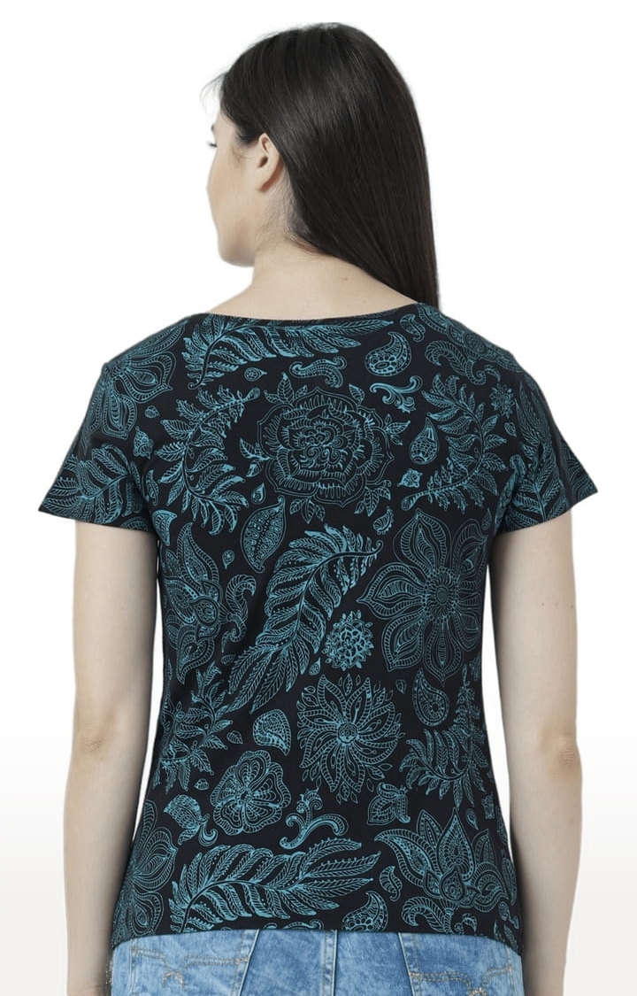 Women's Black Printed Regular T-Shirt