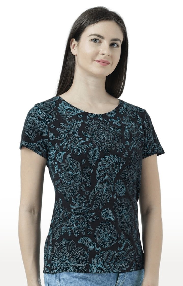 HUETRAP | Women's Black Printed Regular T-Shirt