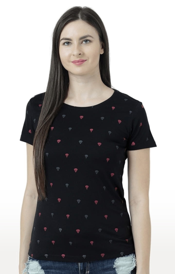 HUETRAP | Women's Black Printed Regular T-Shirt