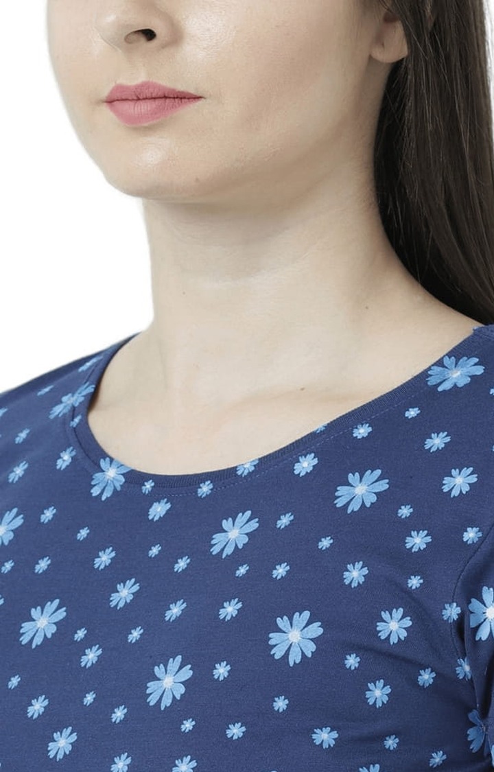 Women's Blue Floral Regular T-Shirt