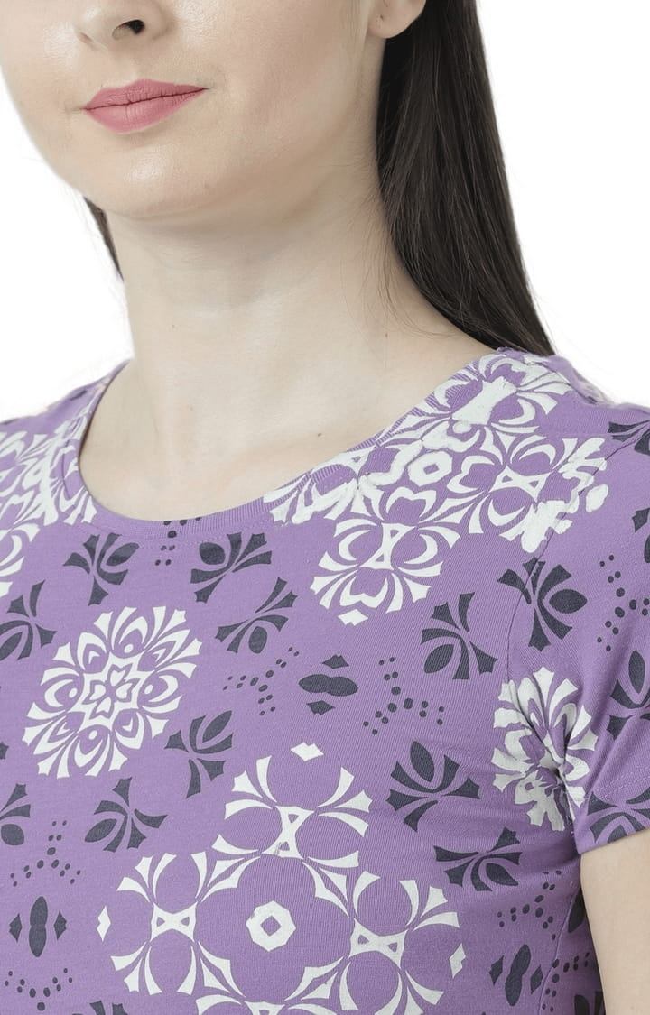 Women's Purple Printed Regular T-Shirt