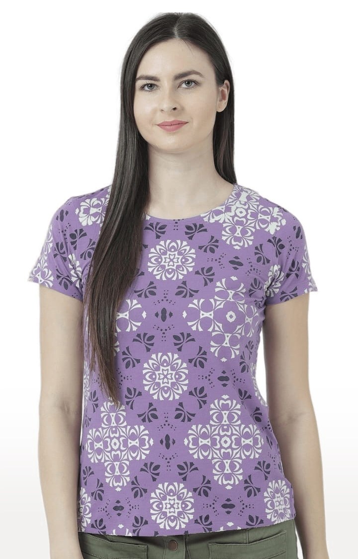 HUETRAP | Women's Purple Printed Regular T-Shirt