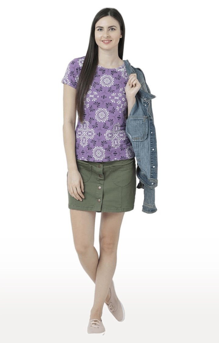Women's Purple Printed Regular T-Shirt
