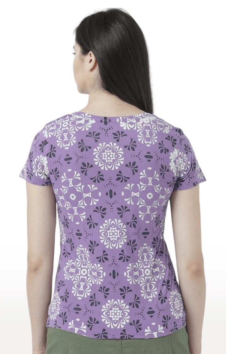 Women's Purple Printed Regular T-Shirt