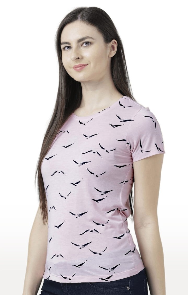 Women's Pink Printed Regular T-Shirt