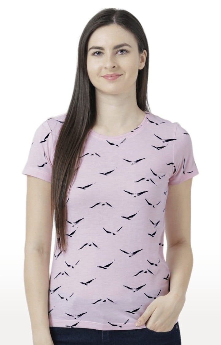 HUETRAP | Women's Pink Printed Regular T-Shirt