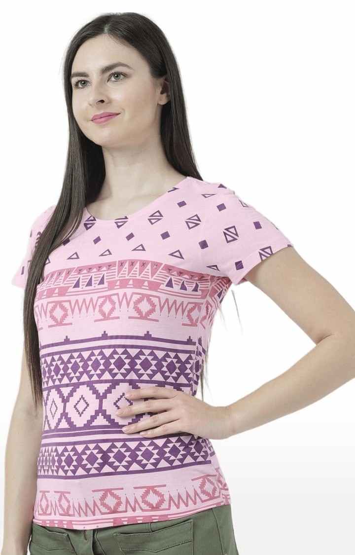 Women's Pink Printed Regular T-Shirt