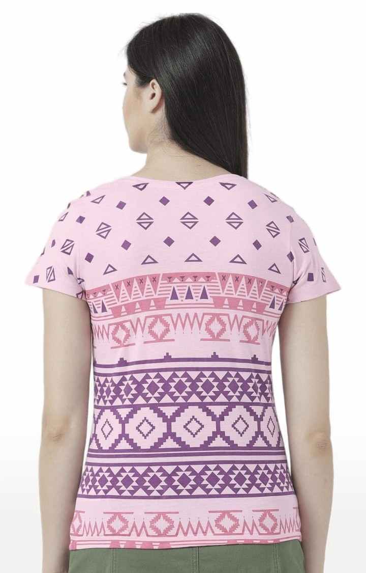 Women's Pink Printed Regular T-Shirt