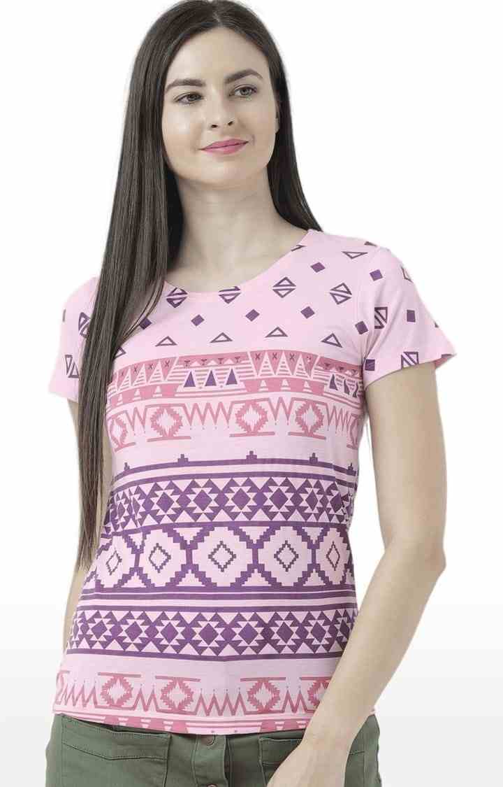 HUETRAP | Women's Pink Printed Regular T-Shirt